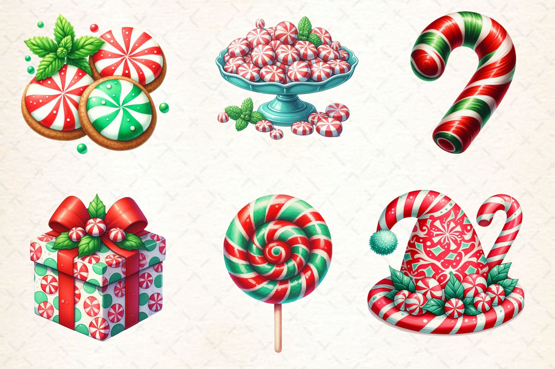 Red & Green Christmas Peppermint Candy Clipart Bundle - CraftNest - Digital Crafting and Art