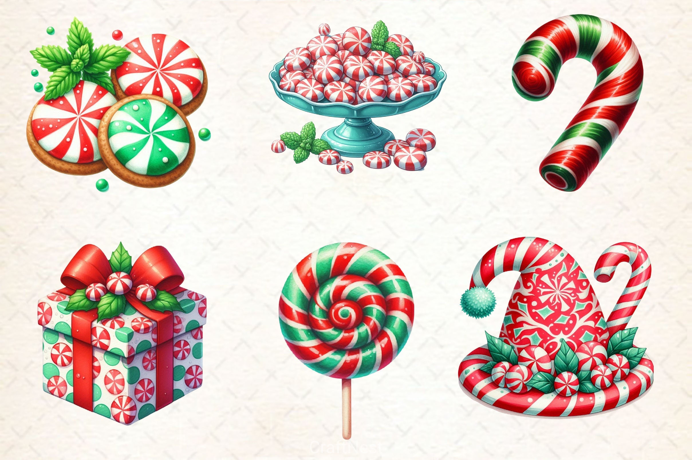 Red & Green Christmas Peppermint Candy Clipart Bundle - CraftNest - Digital Crafting and Art