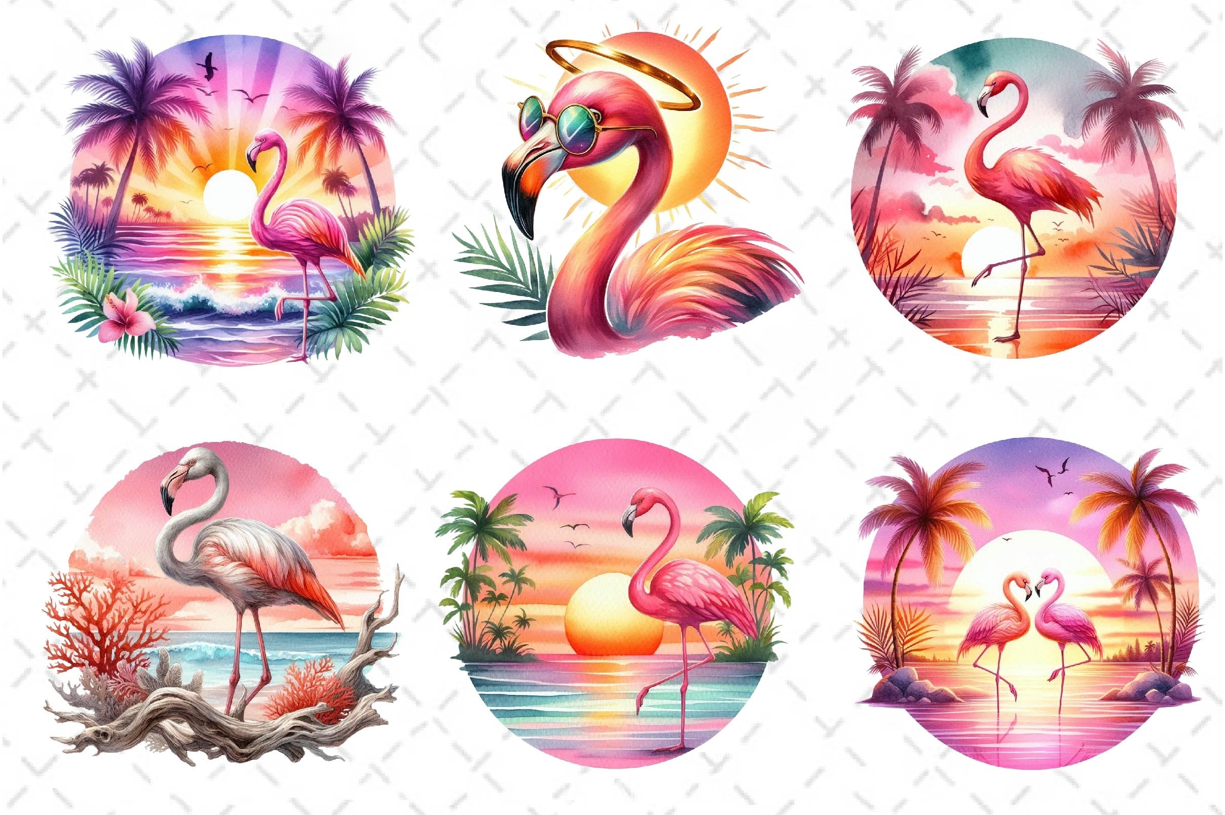 Tropical Sunset Flamingo Clipart Bundle 2 - CraftNest - Digital Crafting and Art