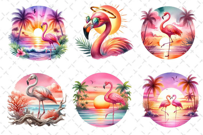 Tropical Sunset Flamingo Clipart Bundle 2 - CraftNest - Digital Crafting and Art