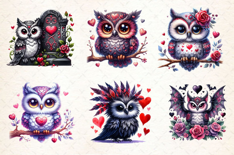 Valentine Gothic Owls Clipart Bundle 3 - CraftNest - Digital Crafting and Art