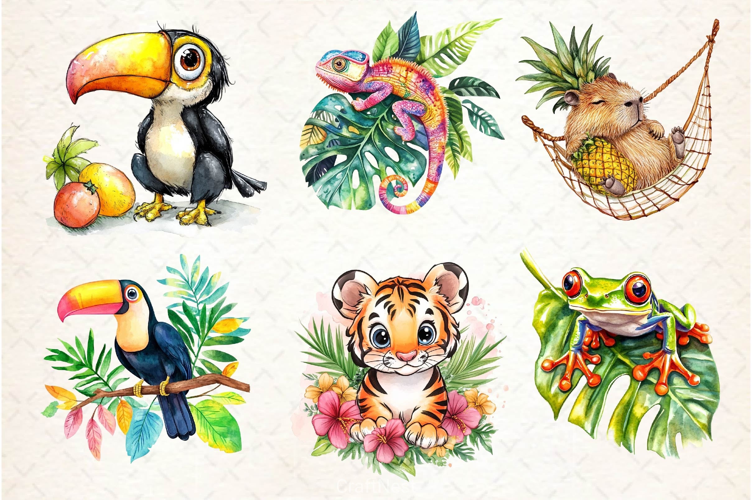 Cute Tropical Animal Clipart Bundle - CraftNest - Digital Crafting and Art