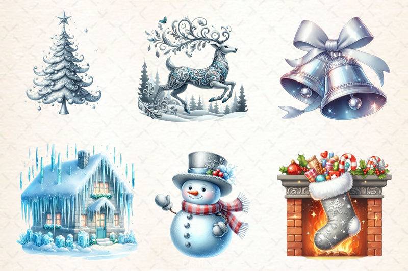 Silver Christmas Clipart Bundle 2 - CraftNest - Digital Crafting and Art