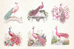 Pink Peacocks Garden Clipart Bundle 2 - CraftNest - Digital Crafting and Art