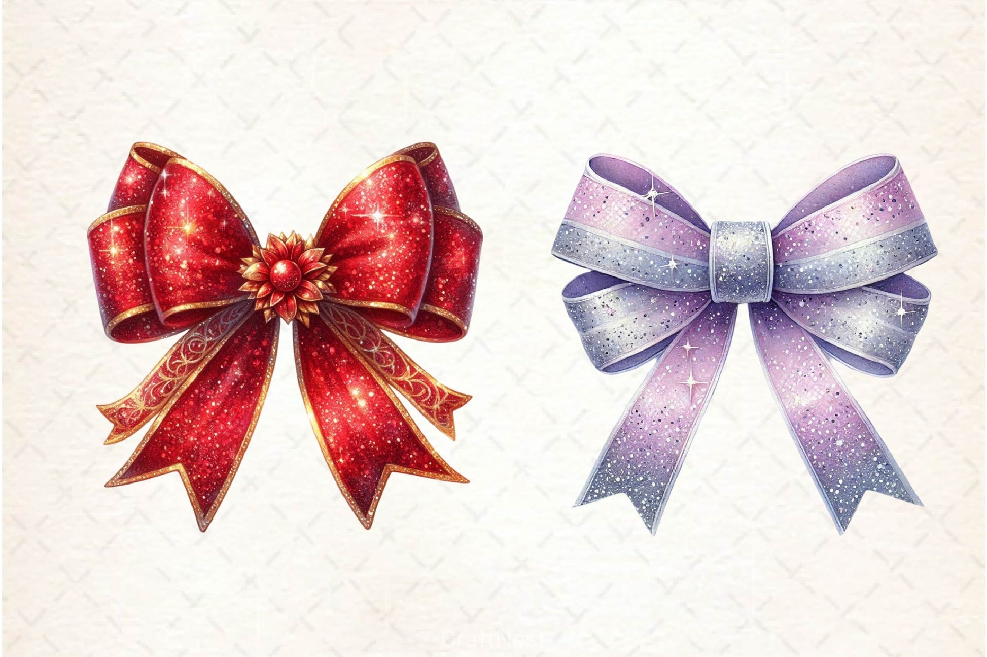 Glitter Coquette Christmas Bow Clipart Bundle - CraftNest - Digital Crafting and Art