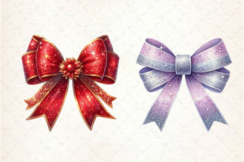 Glitter Coquette Christmas Bow Clipart Bundle - CraftNest - Digital Crafting and Art