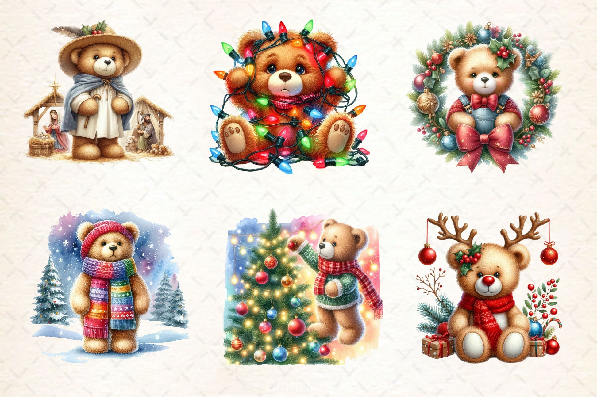 Festive Holiday Teddy Bear Clipart Bundle - CraftNest - Digital Crafting and Art