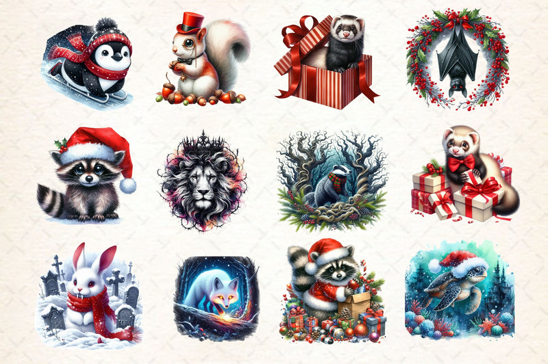Christmas Gothic Animals Clipart Bundle 2 - CraftNest - Digital Crafting and Art