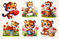 Cute Tiger With Floral Spring Clipart Bundle - CraftNest - Digital Crafting and Art