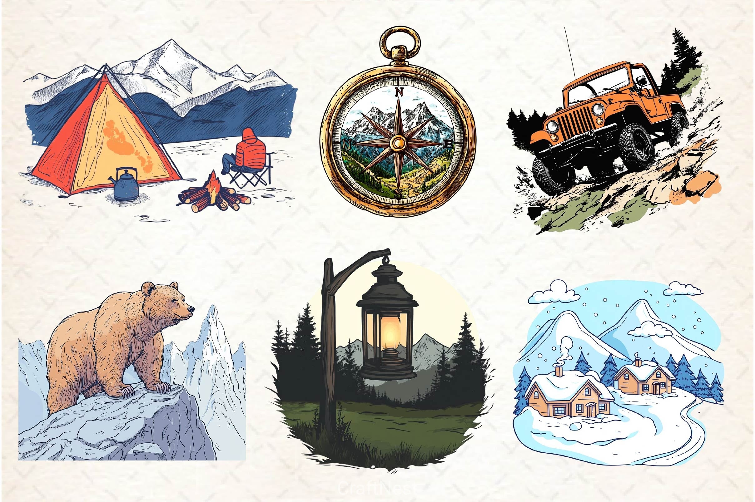 Vintage Mountain Adventure Clipart Bundle 2 - CraftNest - Digital Crafting and Art
