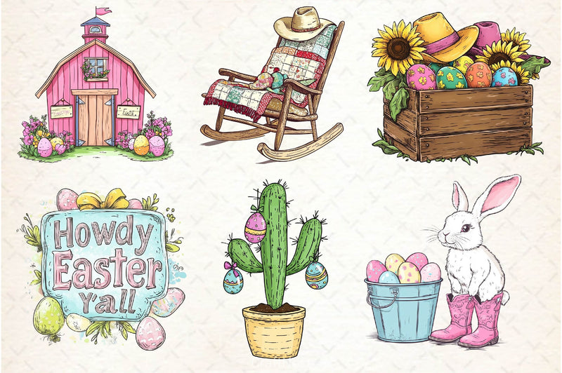 Vintage Pink Easter Western Clipart Bundle 2 - CraftNest - Digital Crafting and Art