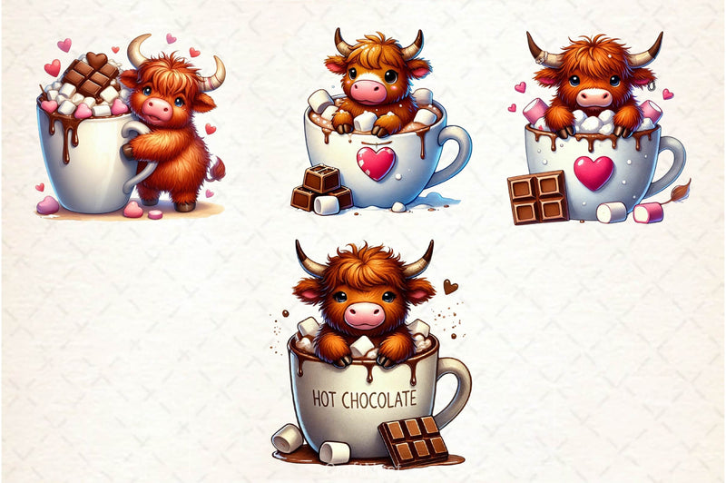 Valentines Highland Cow Chocolate Clipart Bundle - CraftNest - Digital Crafting and Art