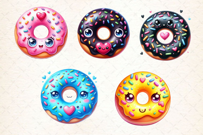 Kawaii Cute Donut Clipart Bundle 2 - CraftNest - Digital Crafting and Art