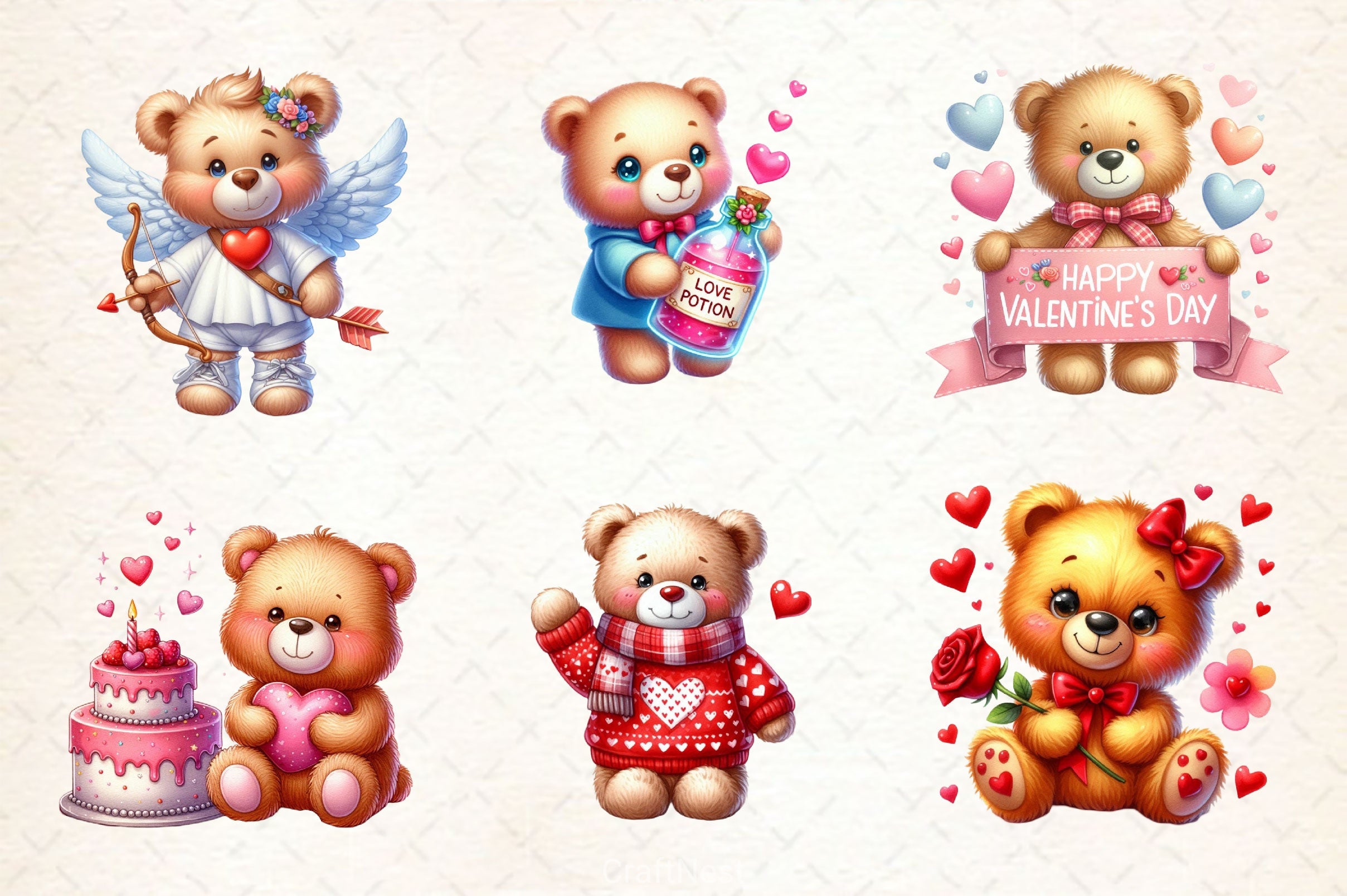 Valentines Day Teddy Bears Clipart Bundle 2 - CraftNest - Digital Crafting and Art