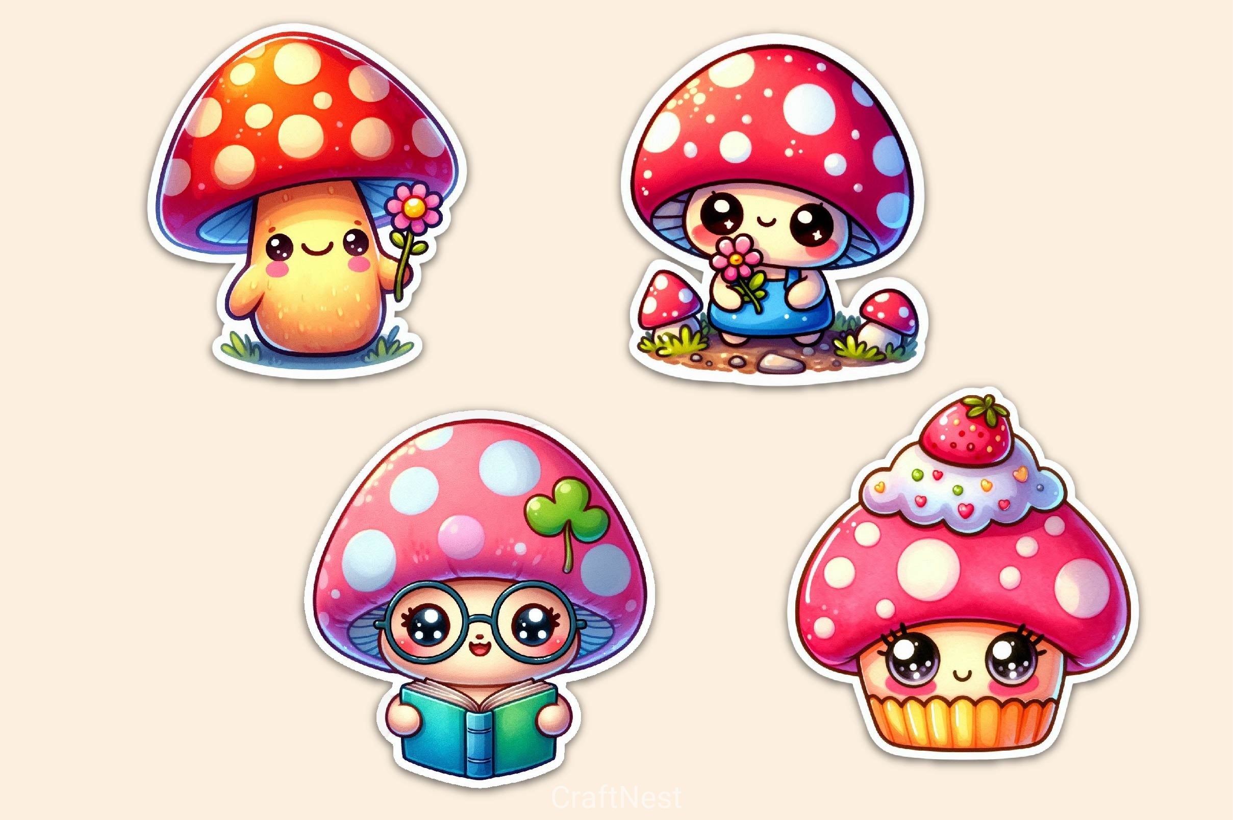 Kawaii Mushroom Clipart Bundle - CraftNest - Digital Crafting and Art