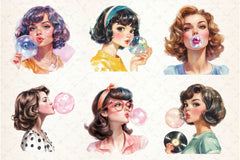 Retro Girl Blowing A Bubblegum Clipart Bundle 2 - CraftNest - Digital Crafting and Art