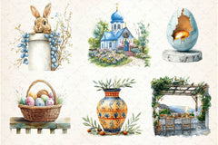Blue Santorini Easter Day Clipart Bundle 4 - CraftNest - Digital Crafting and Art