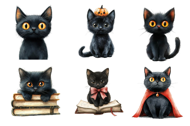Cute Halloween Black Cats Clipart Bundle 3 - CraftNest - Digital Crafting and Art