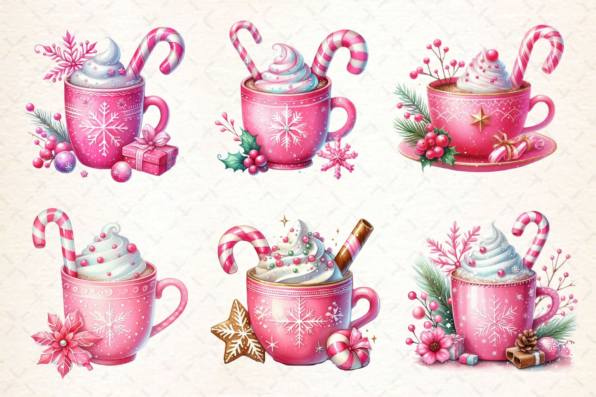 Pink Christmas Coffee Cup Clipart Bundle 2 - CraftNest - Digital Crafting and Art