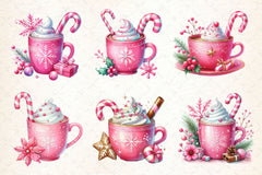 Pink Christmas Coffee Cup Clipart Bundle 2 - CraftNest - Digital Crafting and Art