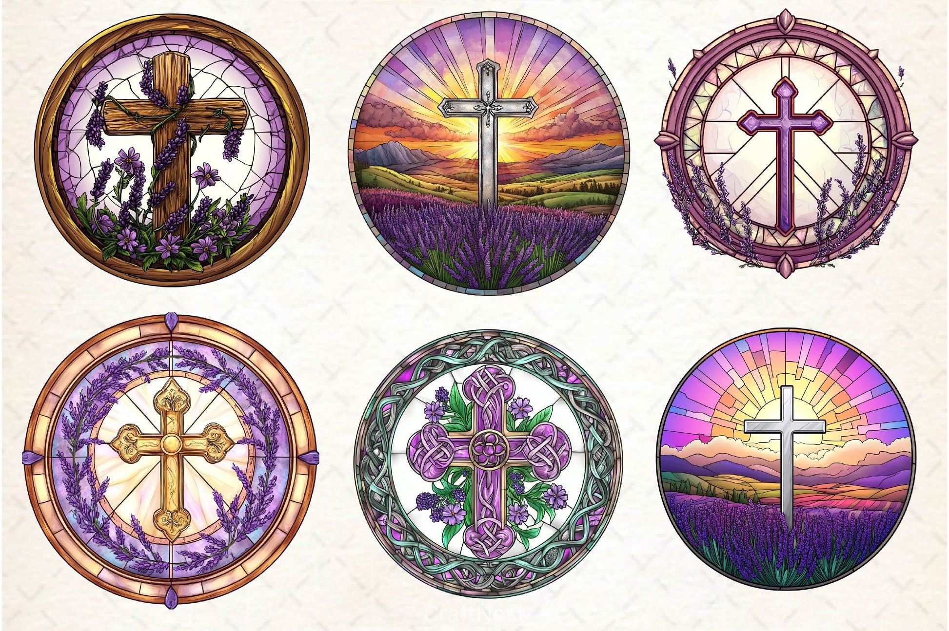 Lavender Blessing & Cross Faux Stained Glass Clipart Bundle - CraftNest - Digital Crafting and Art