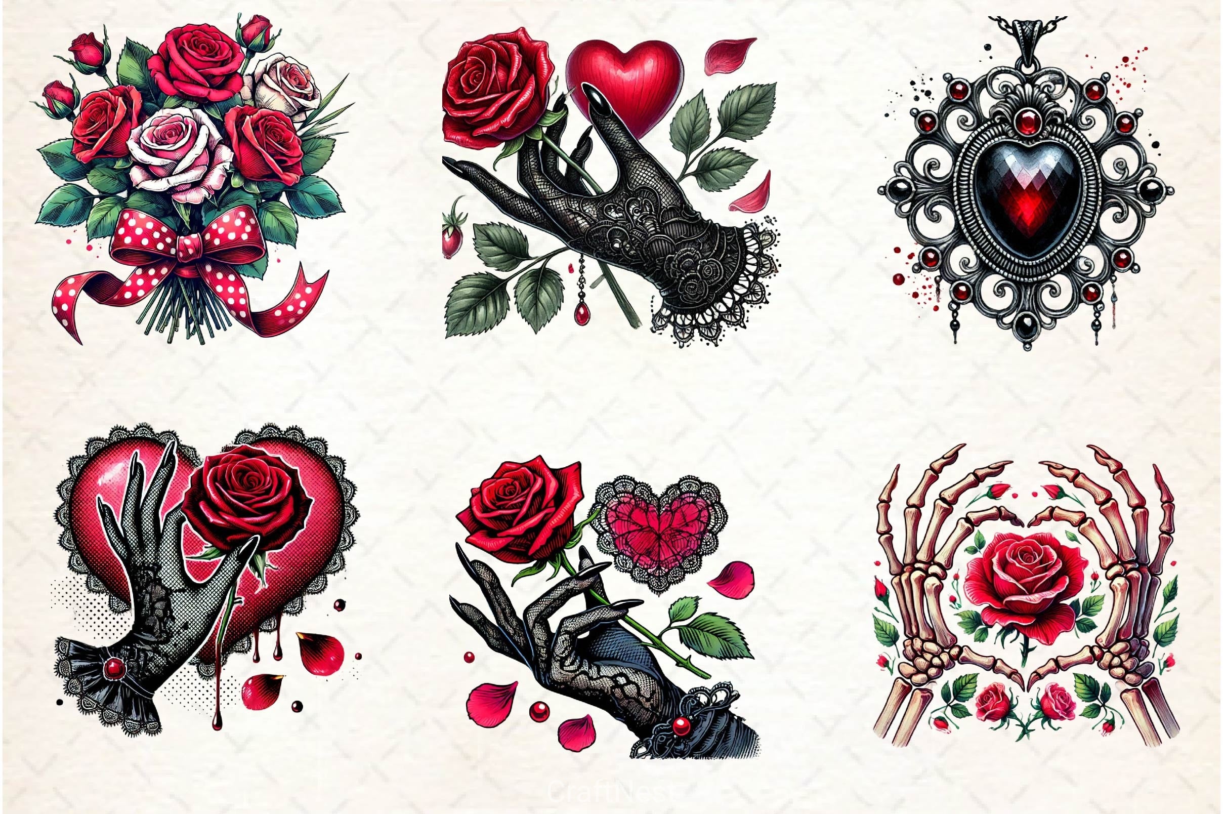 Love Gothic Valentines Day Clipart Bundle - CraftNest - Digital Crafting and Art
