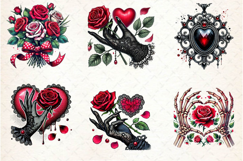 Love Gothic Valentines Day Clipart Bundle - CraftNest - Digital Crafting and Art
