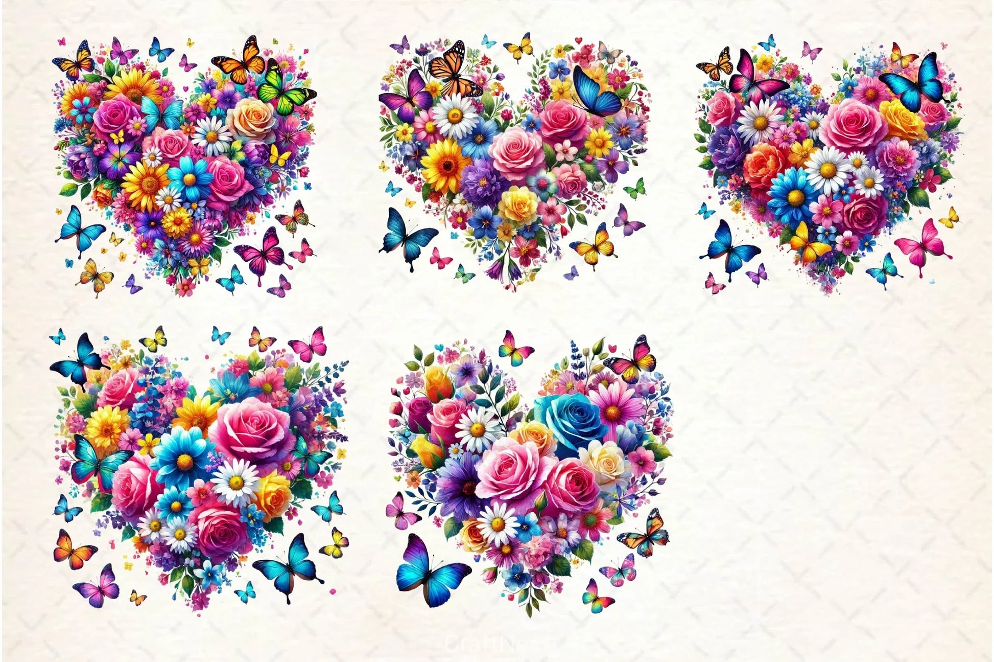 Spring Flowers Heart With Butterflies Clipart Bundle - CraftNest - Digital Crafting and Art