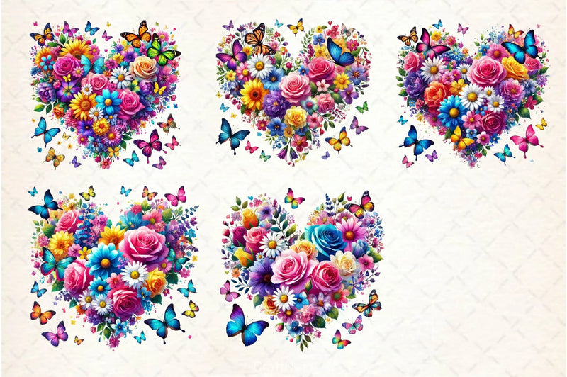 Spring Flowers Heart With Butterflies Clipart Bundle - CraftNest - Digital Crafting and Art