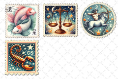 Zodiac Postage Stamp Clipart Bundle - CraftNest - Digital Crafting and Art