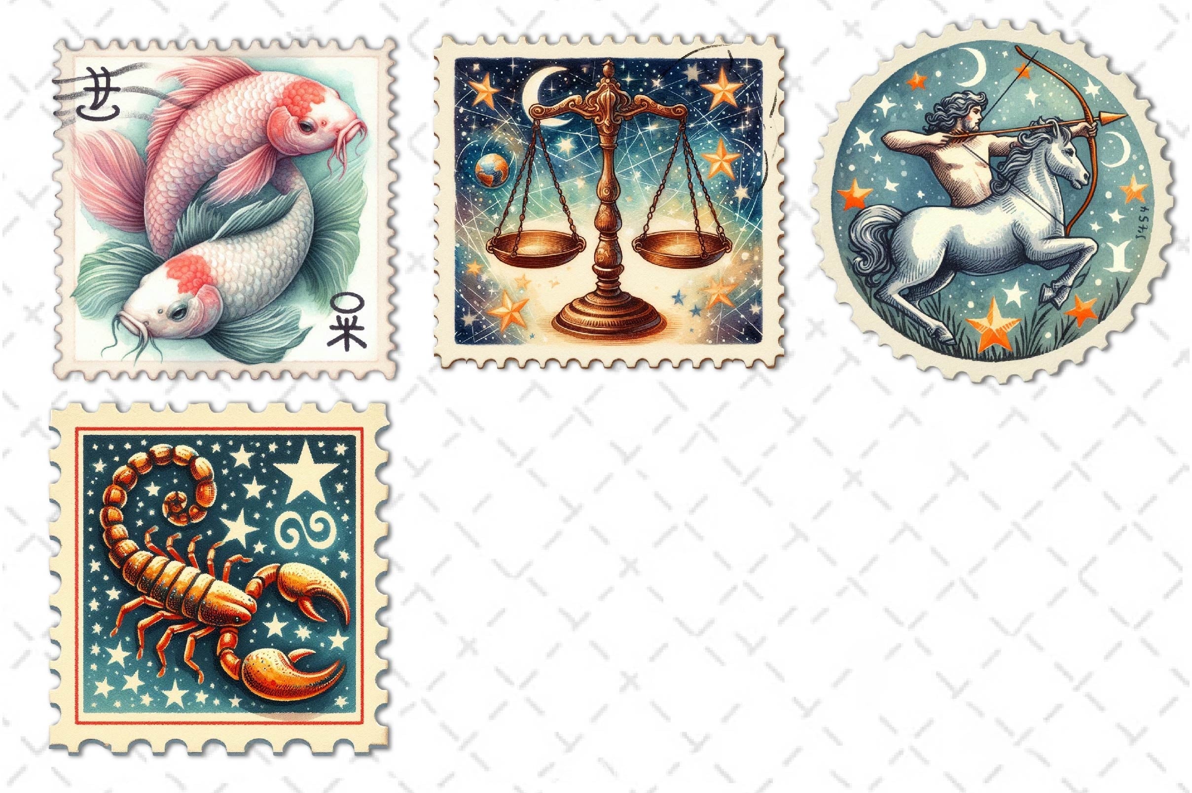 Zodiac Postage Stamp Clipart Bundle - CraftNest - Digital Crafting and Art