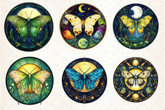 Lunar Moth And Moon Round Stained Glass Clipart Bundle 2 - CraftNest - Digital Crafting and Art