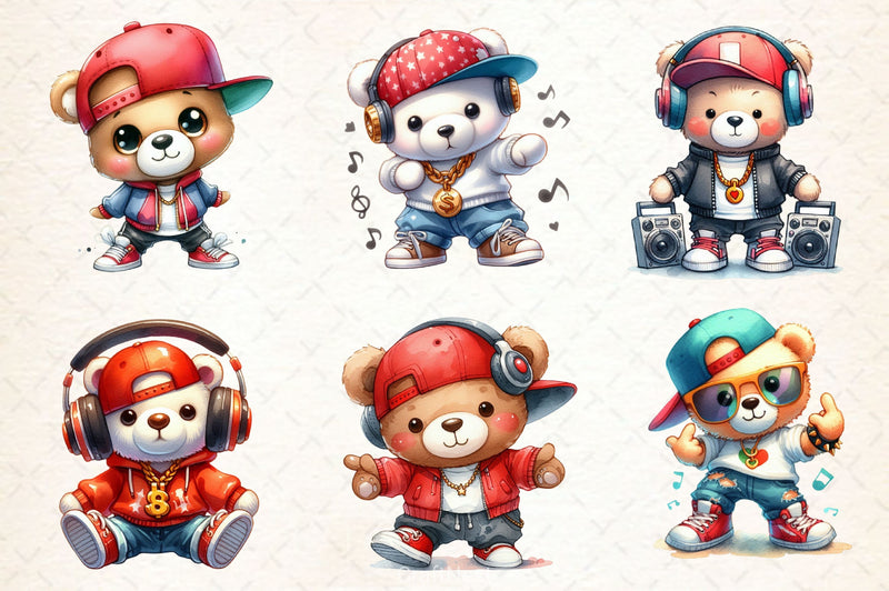 Hip Hop Teddy Bear Couple Clipart Bundle - CraftNest - Digital Crafting and Art