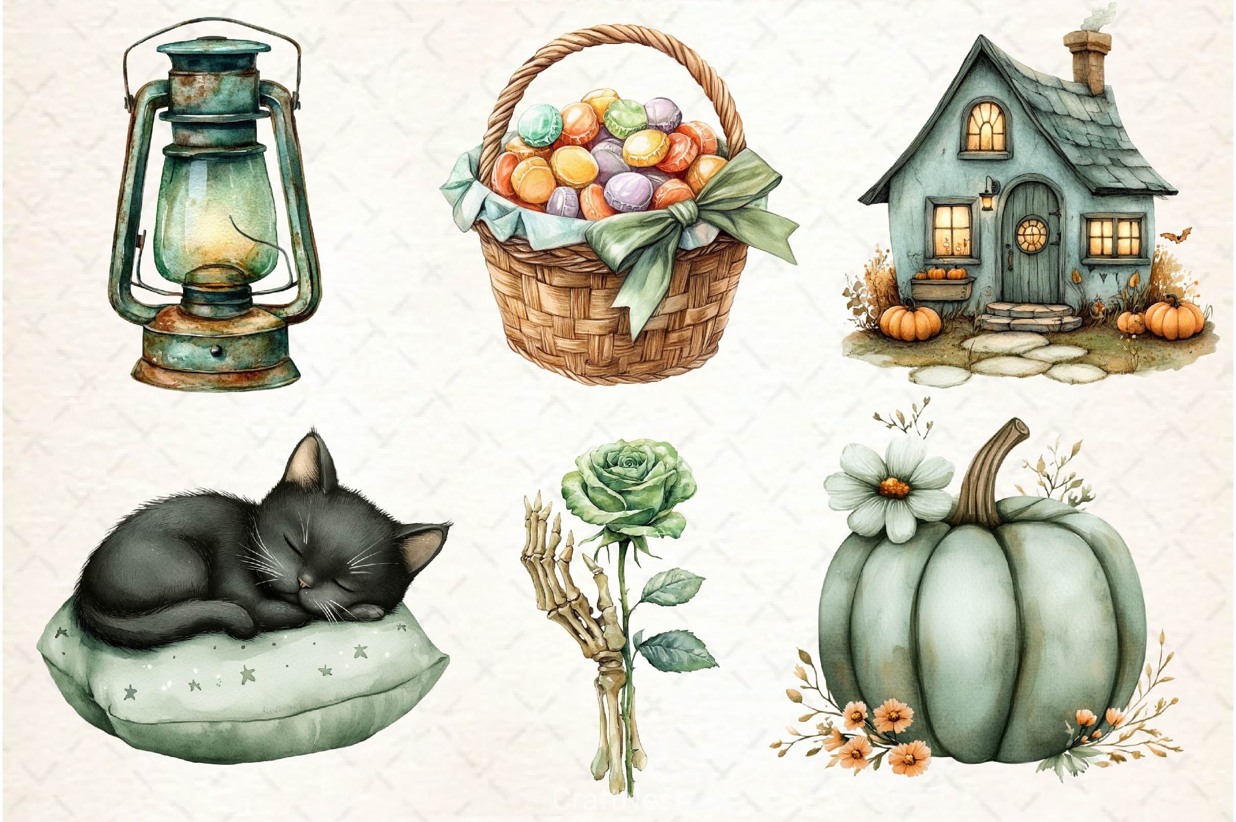 Sage Green Halloween Clipart Bundle - CraftNest - Digital Crafting and Art