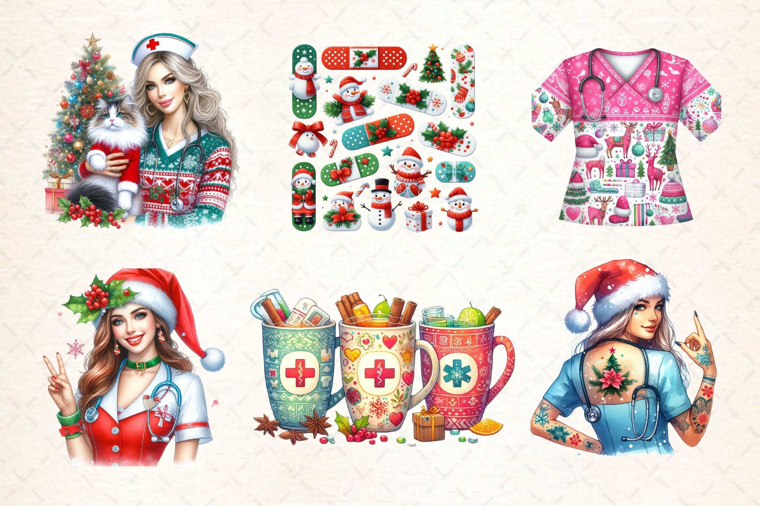 Coquette Christmas Nursing Clipart Bundle - CraftNest - Digital Crafting and Art