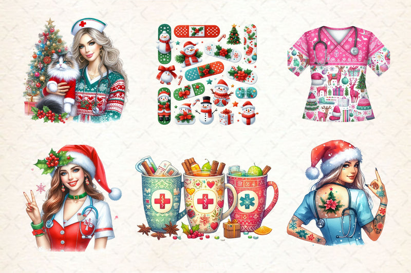Coquette Christmas Nursing Clipart Bundle - CraftNest - Digital Crafting and Art