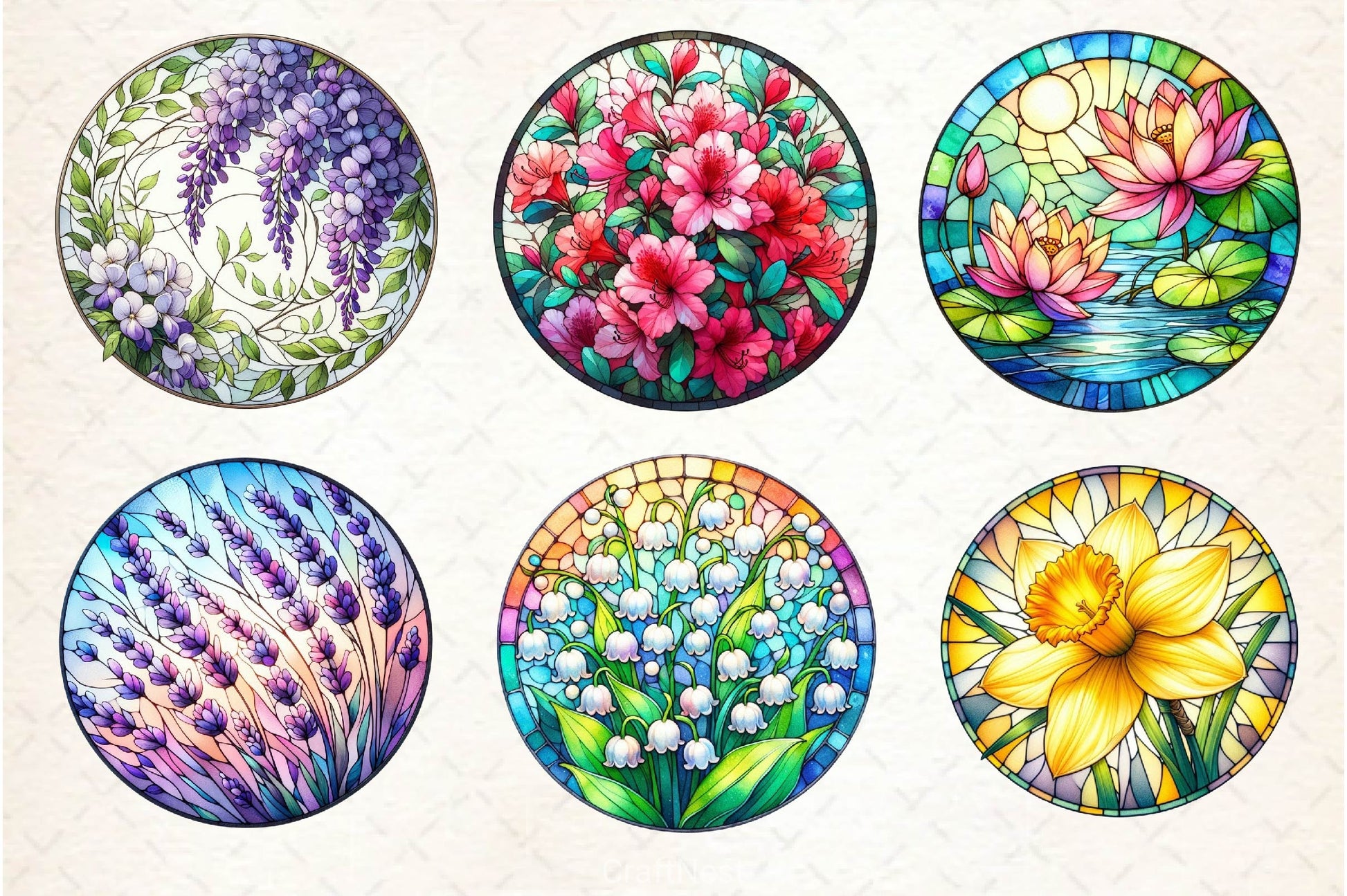 Round Stained Glass Spring Flower Clipart Bundle - CraftNest - Digital Crafting and Art