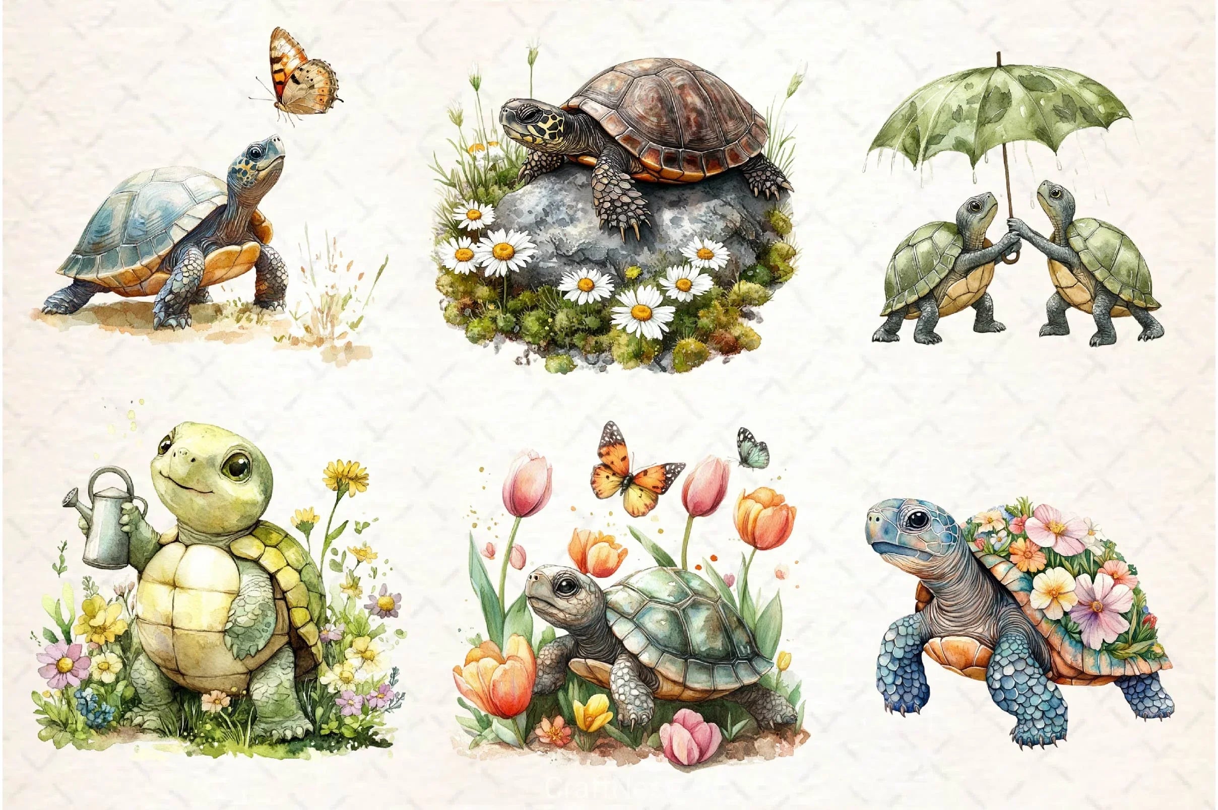 Spring Turtles Garden Clipart Bundle - CraftNest - Digital Crafting and Art