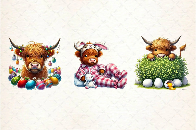 Easter Highland Cow Clipart Bundle 4 - CraftNest - Digital Crafting and Art
