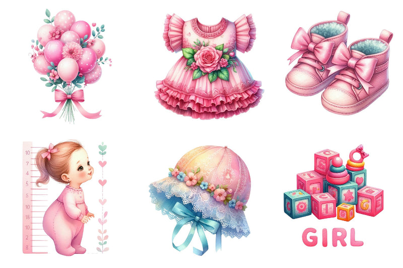 Pink Baby Girl Nursery Clipart Bundle 4 - CraftNest - Digital Crafting and Art
