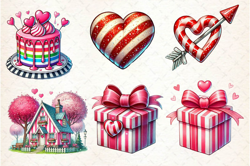 Striped Valentines Cottage Clipart Bundle - CraftNest - Digital Crafting and Art