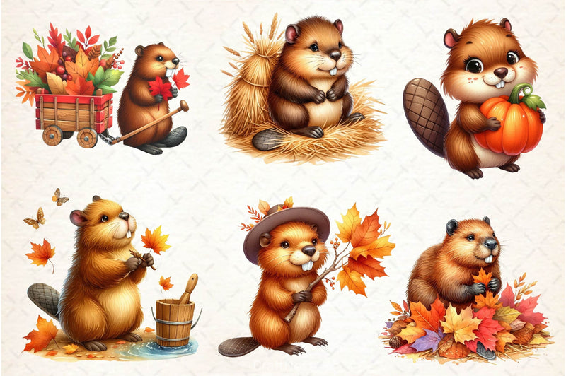 Autumn Cute Beaver Clipart Bundle 2 - CraftNest - Digital Crafting and Art