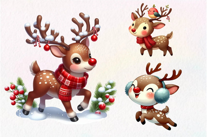 Cute Reindeer Christmas Clipart Bundle 3 - CraftNest - Digital Crafting and Art