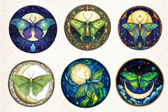 Lunar Moth And Moon Round Stained Glass Clipart Bundle 2 - CraftNest - Digital Crafting and Art