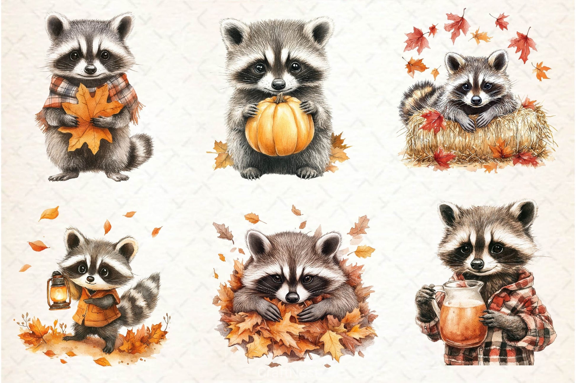 Autumn Raccoons Clipart Bundle 3 - CraftNest - Digital Crafting and Art