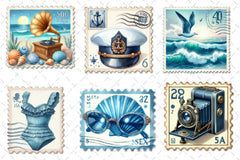 Blue Summer 1920 Postage Stamp Clipart Bundle - CraftNest - Digital Crafting and Art