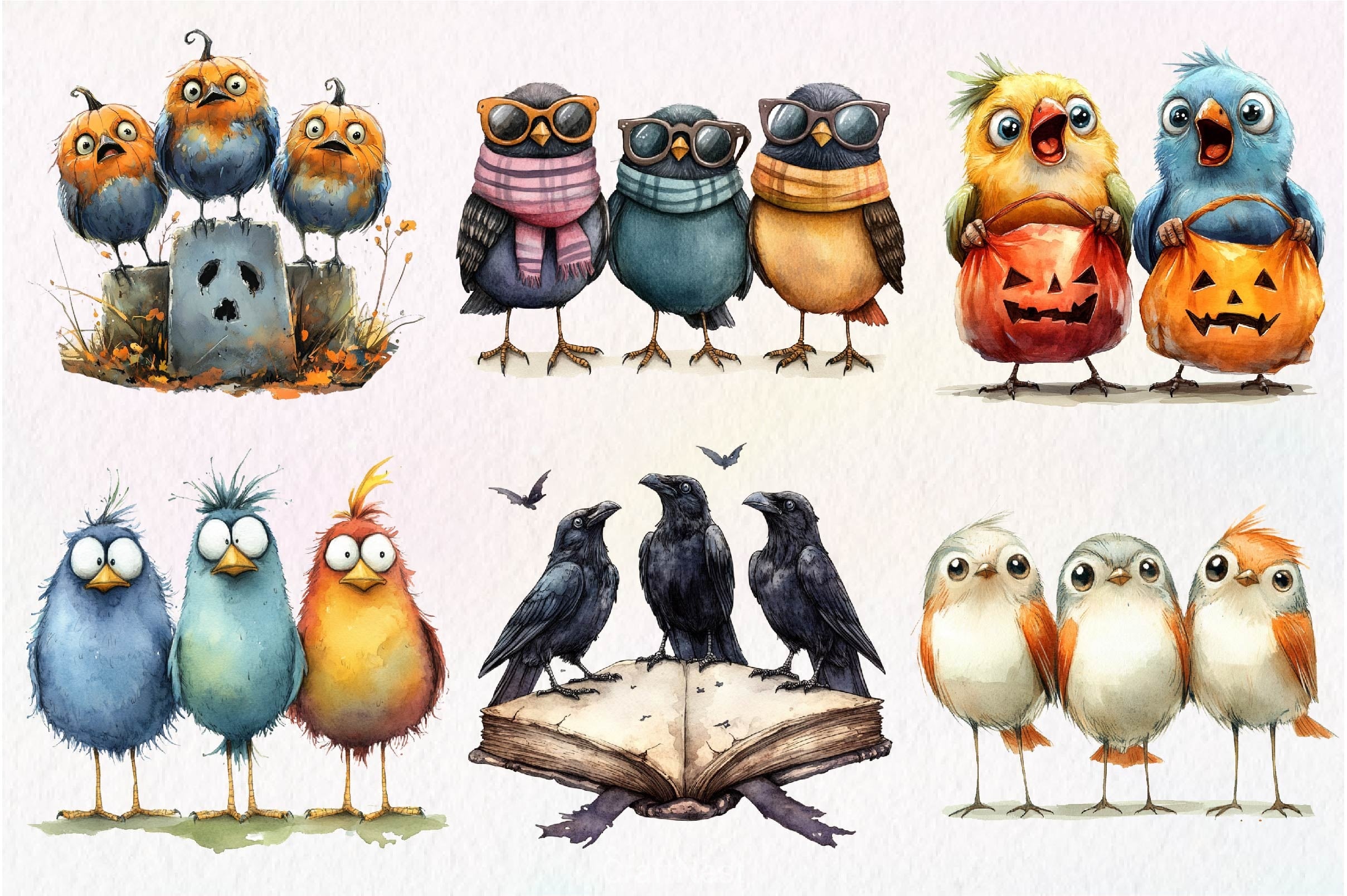 Halloween Quirky Birds Clipart Bundle - CraftNest - Digital Crafting and Art