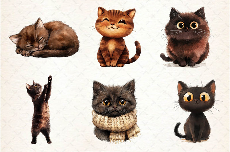 Cute Dark Brown Cat Clipart Bundle - CraftNest - Digital Crafting and Art
