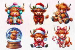 Cute Christmas Highland Cow Clipart Bundle 6 - CraftNest - Digital Crafting and Art