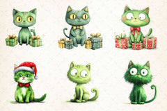 Cute Green Christmas Cat Clipart Bundle 2 - CraftNest - Digital Crafting and Art